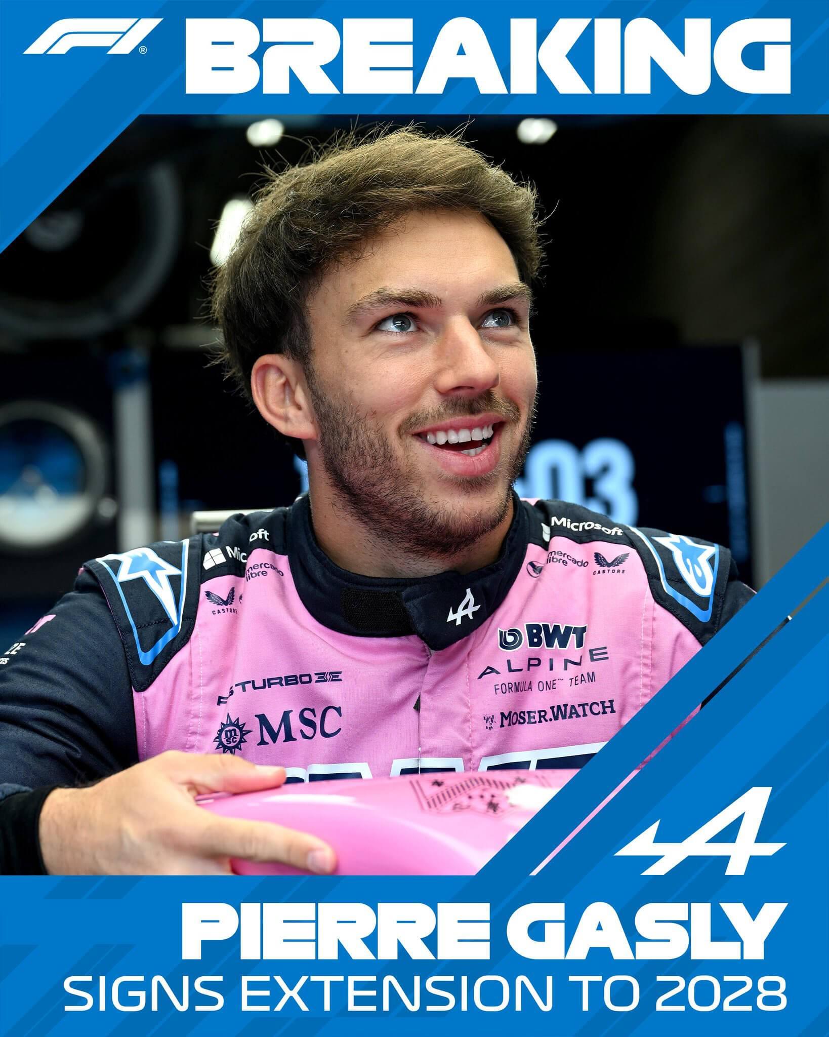 官方：Alpine F1车队与加斯利续约至2028年